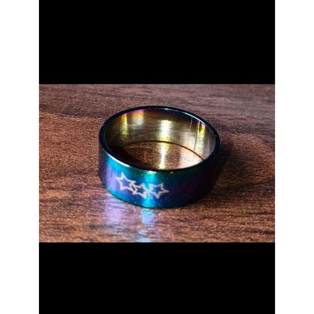 Men’s Rainbow Iridescent Star Ring Stainless Steel Size 8